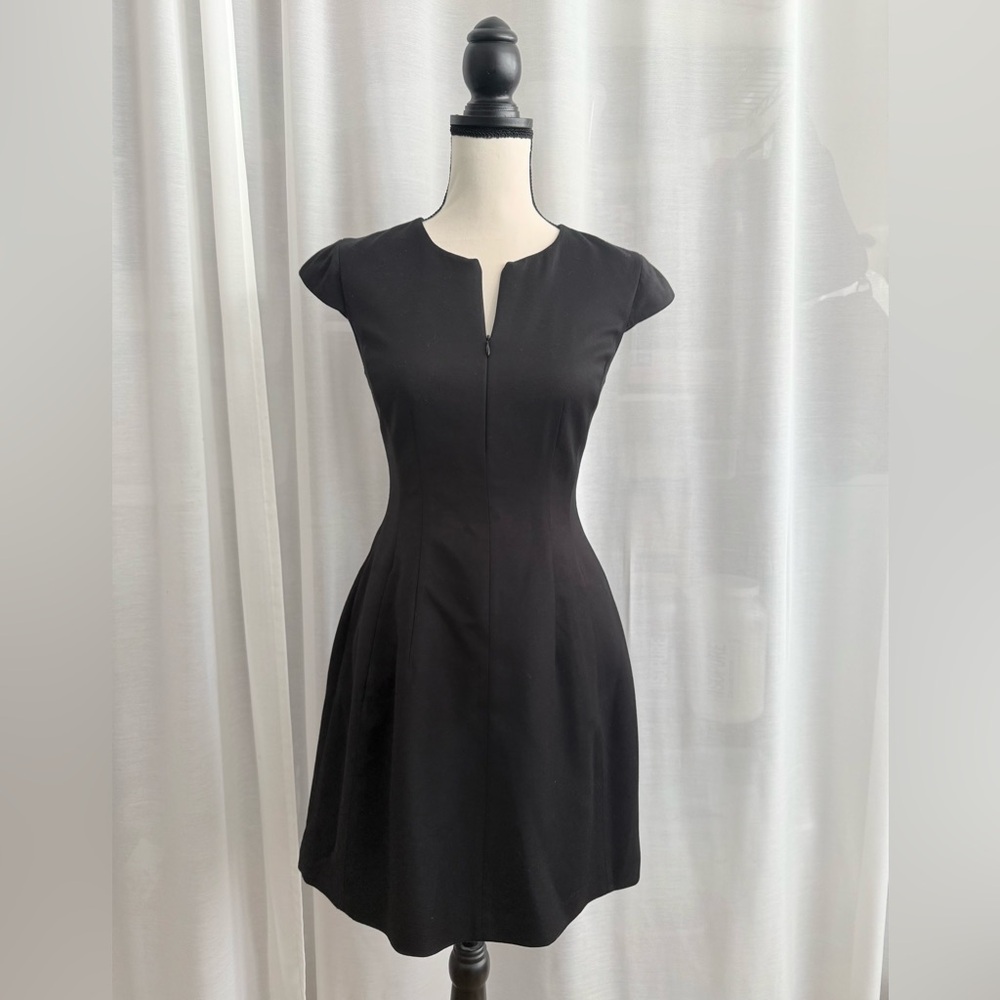 Armani Exchange Black Sheath Mini Dress with Adjustable Zipper Plunge Neckline